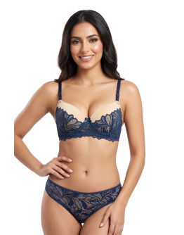 Lace Overlay Padded Full Coverage Bra-Bp-5001-Teal