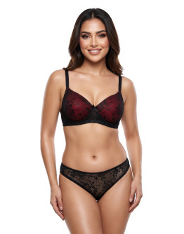 Floral Print Padded Full Coverage Bra-Bp-5002-Black