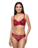 Floral Print Padded Full Coverage Bra-Bp-5002-Maroon