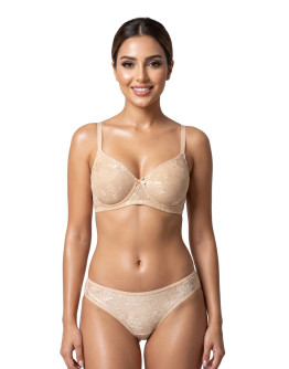 Floral Print Padded Full Coverage Bra-Bp-5002-Skin