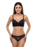 Lace Trim Padded Full Coverage Bra-Bp-5003-Black