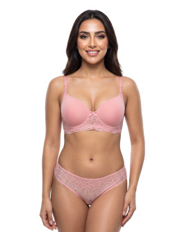 Lace Trim Padded Full Coverage Bra-Bp-5003-Blush