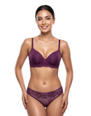 Lace Trim Padded Full Coverage Bra-Bp-5003-Wine