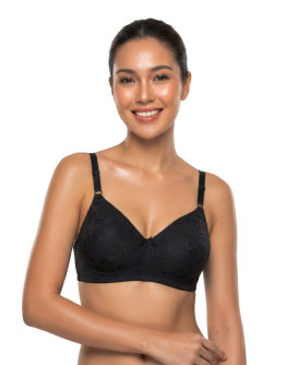 Lace Non-Padded V-Neck Bra-Glambee-Black