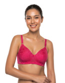 Lace Non-Padded V-Neck Bra-Glambee-Fuschia