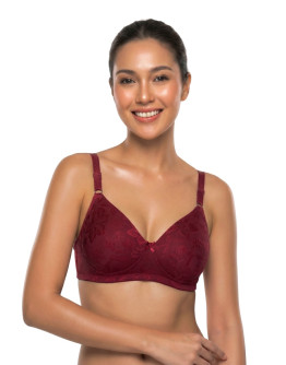 Lace Non-Padded V-Neck Bra-Glambee-Macaroon