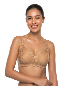 Lace Non-Padded V-Neck Bra-Glambee-Nude