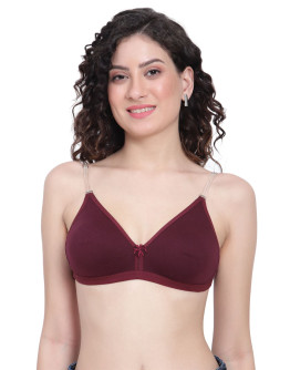 Seamless Non Padded Back Transparent Bra-Emmbee-Bordeaux